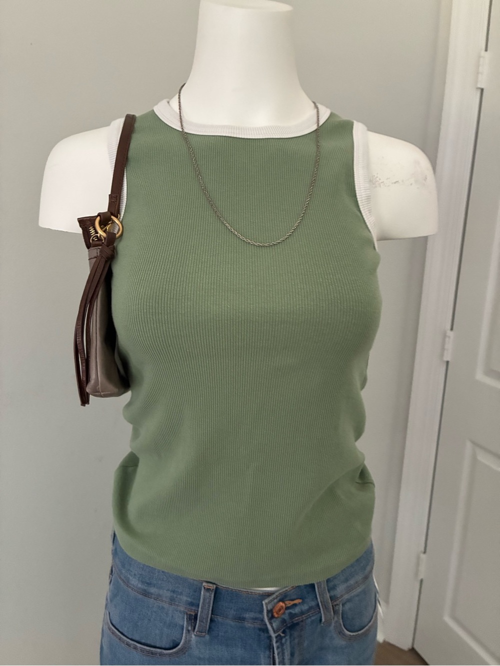 Thread & Supply Sage Green Ribbed Tank with White Trim